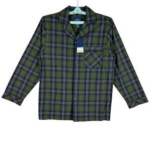 Stafford Mens Regular Fit Long Sleeve Olive Plaid Sleepwear Pajama Top Small NWT